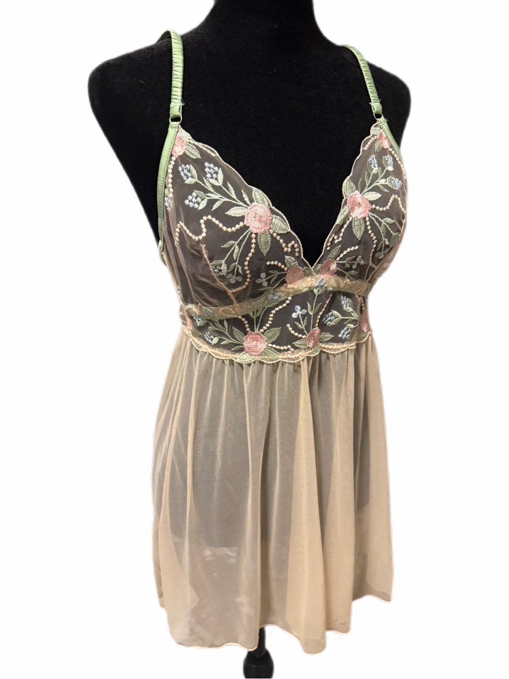 KILO BRAVA womens med Floral Embroidered Sheer Baby Doll Chemise adjustablestrap - Picture 8 of 15